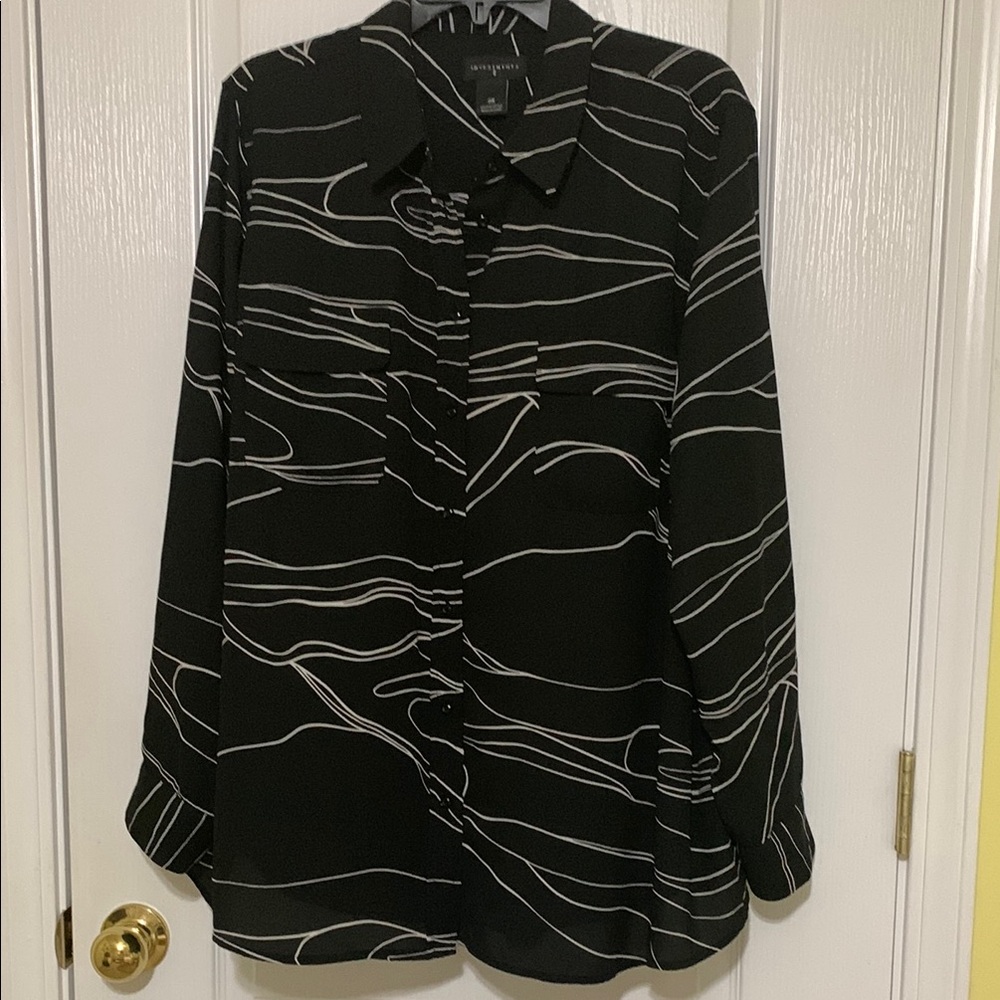 Investments Black and White Abstract Button Down Shirt